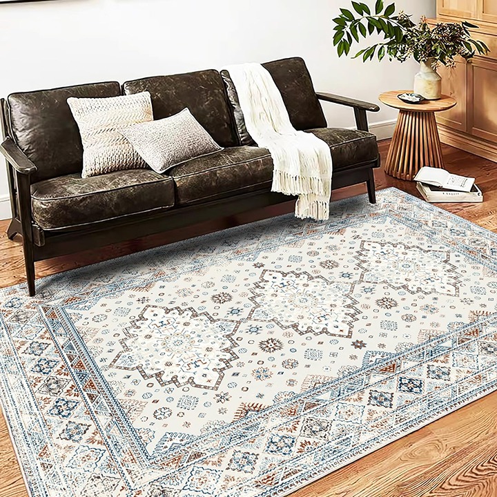 Area Rug 5x7 Retro Boho Chic Medallion Distressed Design