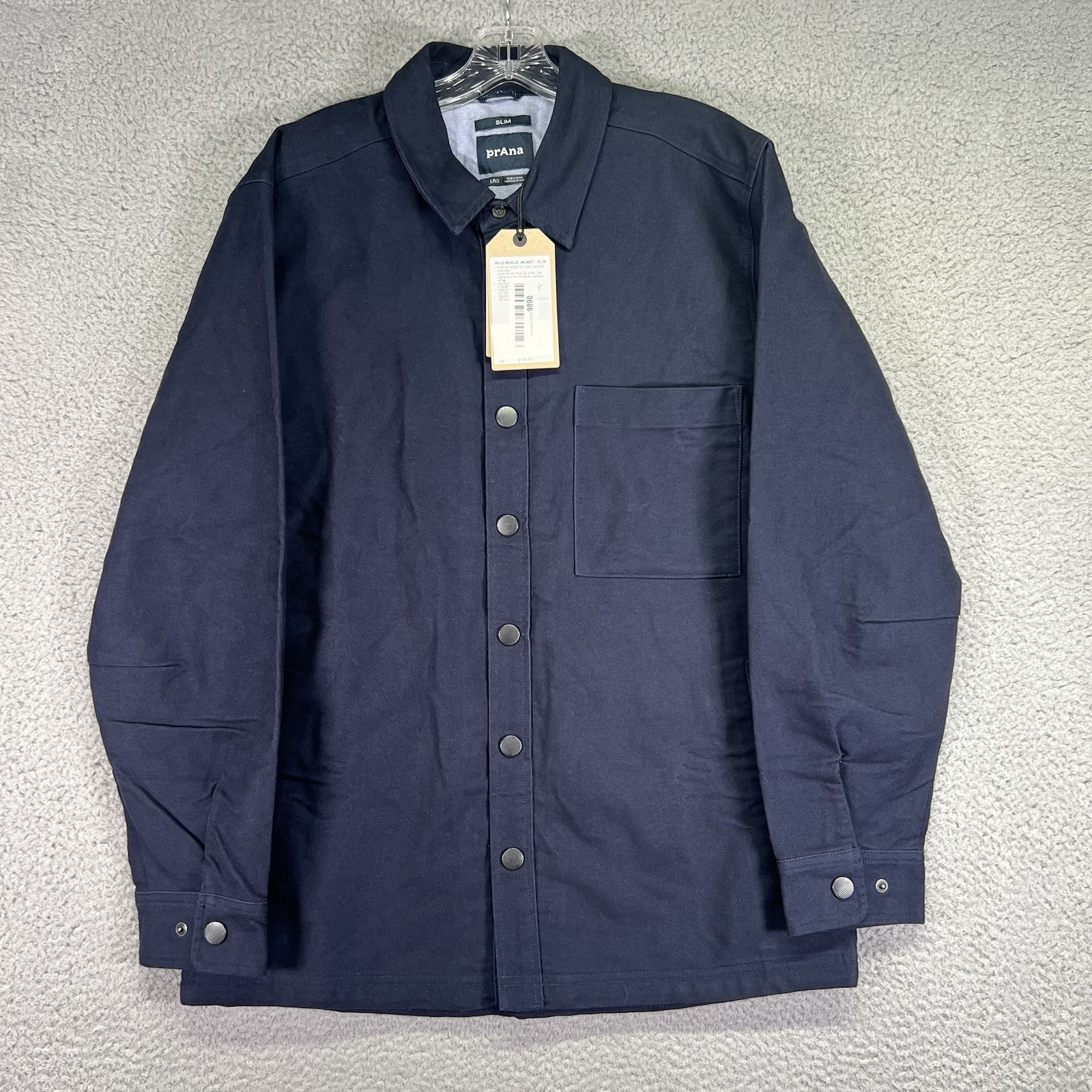 Prana Jacket Mens Large Navy Blue Wild Rogue Slim Fit Snap Outdoors