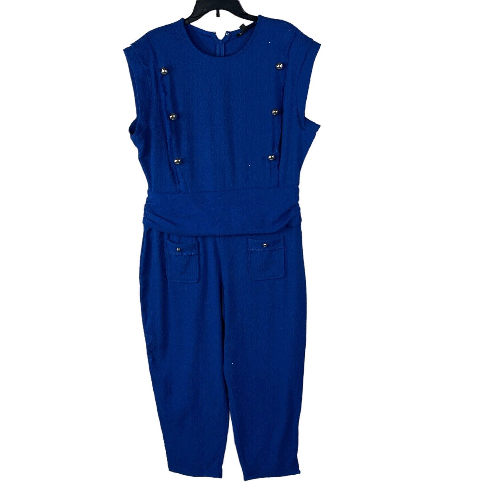 INC International Concepts SZ 18 Cropped Romper Jumpsuit Stretch Pockets Blue