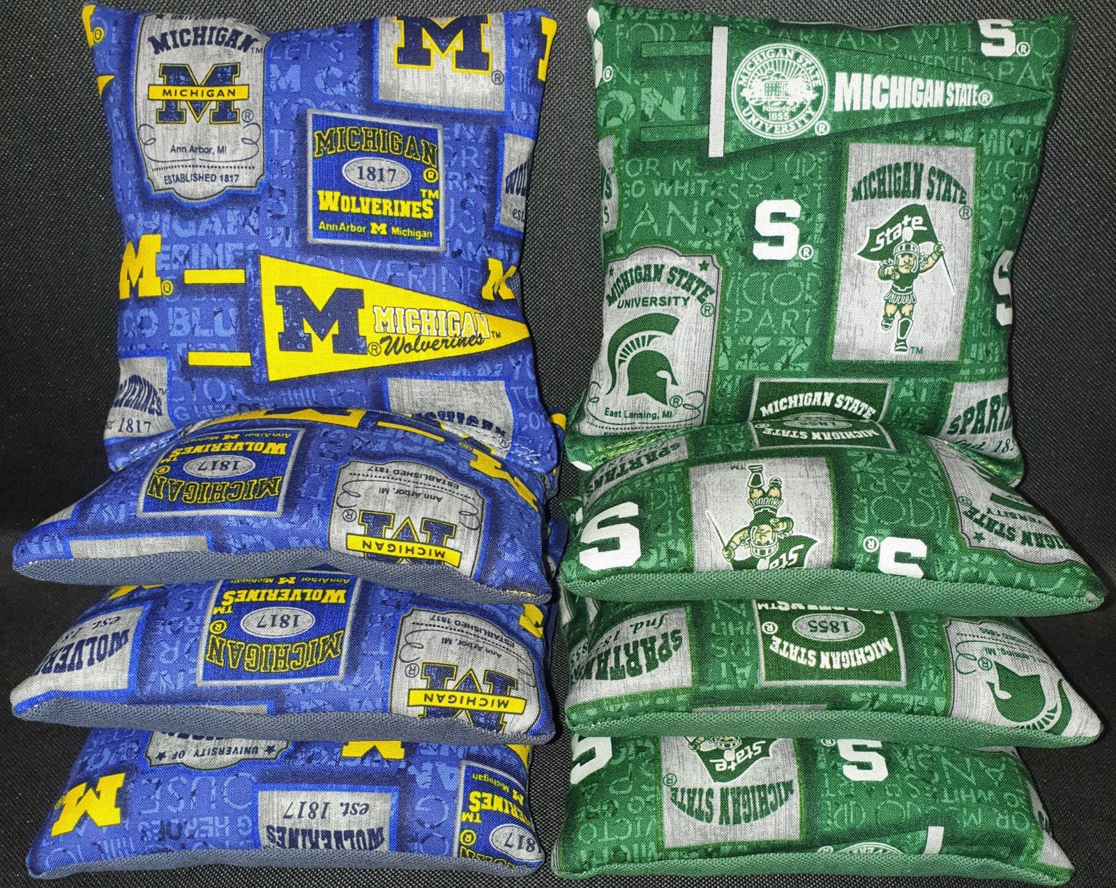 Set of 8 Michigan Wolverines Spartans Cornhole Bags***FREE SHIPPING***