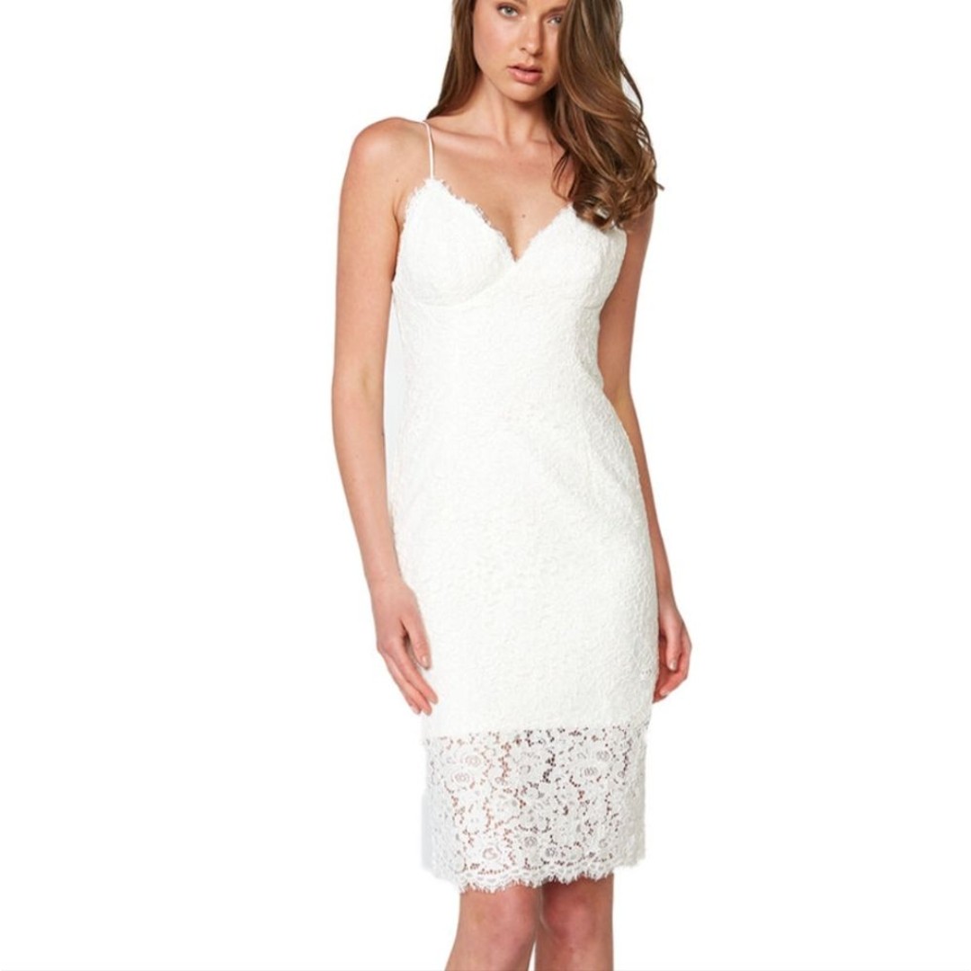 Bardot Sienna Lace Midi Dress Ivory Bridal Rehearsal Reception Dress NWT