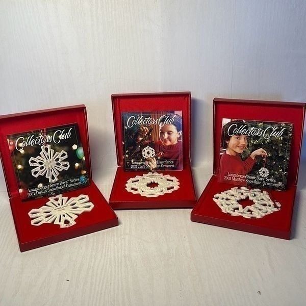 Longaberger Collectors Club 2001 2002 and 2003 Snowflake Ornament Snow Days