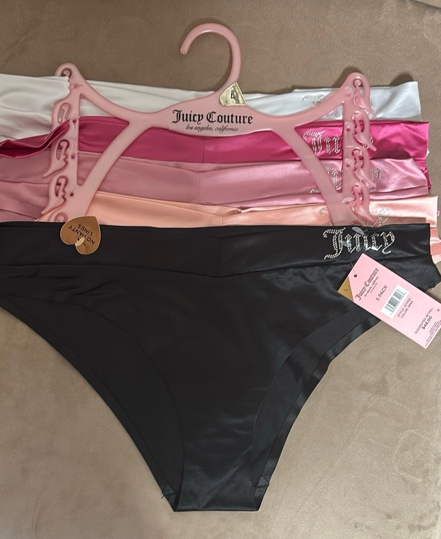 NEW Juicy Couture Size LARGE Pink Seamless Silky Satin Stretch Panties 5Pack