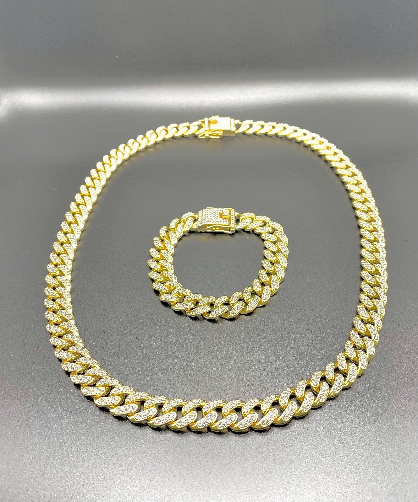 14mm Gold Plated Bling Bling Cuban Link Set For Men and Women