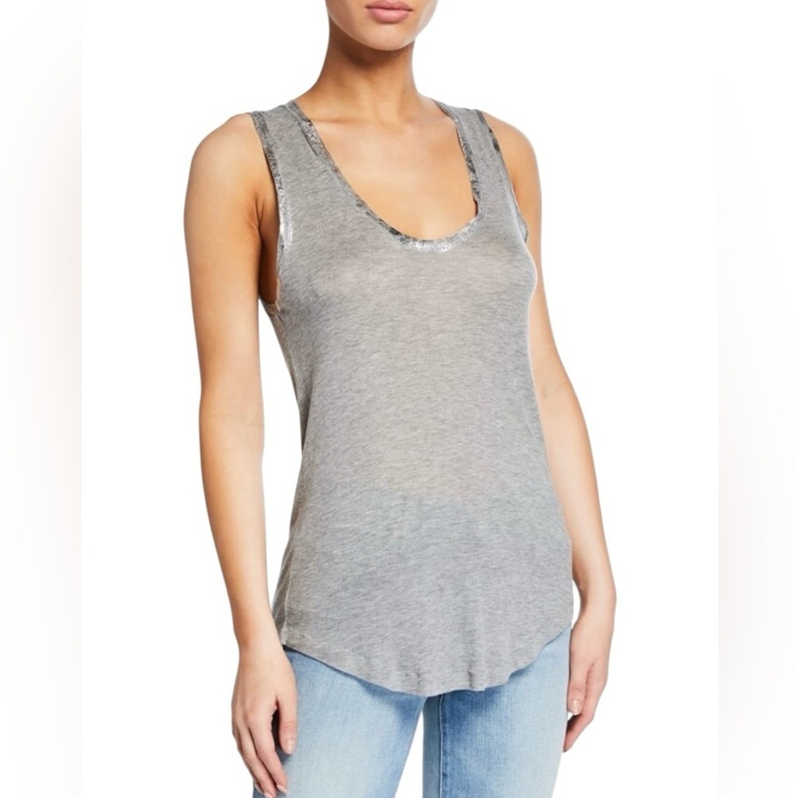 Zadig & Voltaire Tam Scoop Neck Silver Foil Tank Top Size S