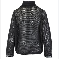 See by Chloe Black Sheer Mesh Open Weave Turtleneck Sweater Lace Trim Boxy XS