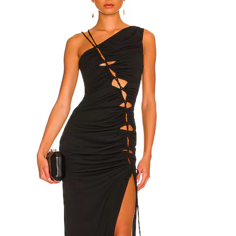 NICHOLAS Prisha One Shoulder Cut Out Ruched Black Jersey Mini Dress 2 Altered