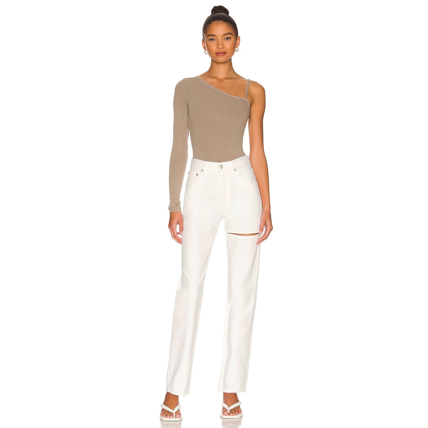 Agolde A9042-1183 Lana Slice Jeans Mid Rise Straight Element White Size 32 NWT