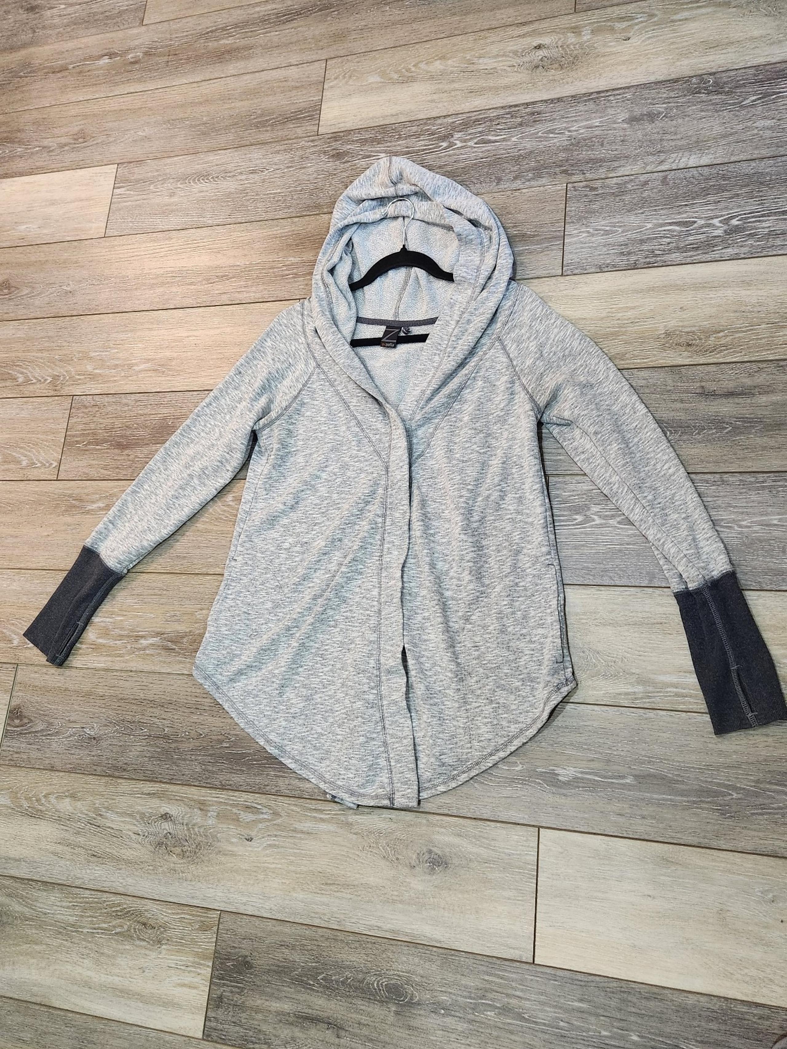 Zella heathered grey athleisure hooded one button long sleeve sweater