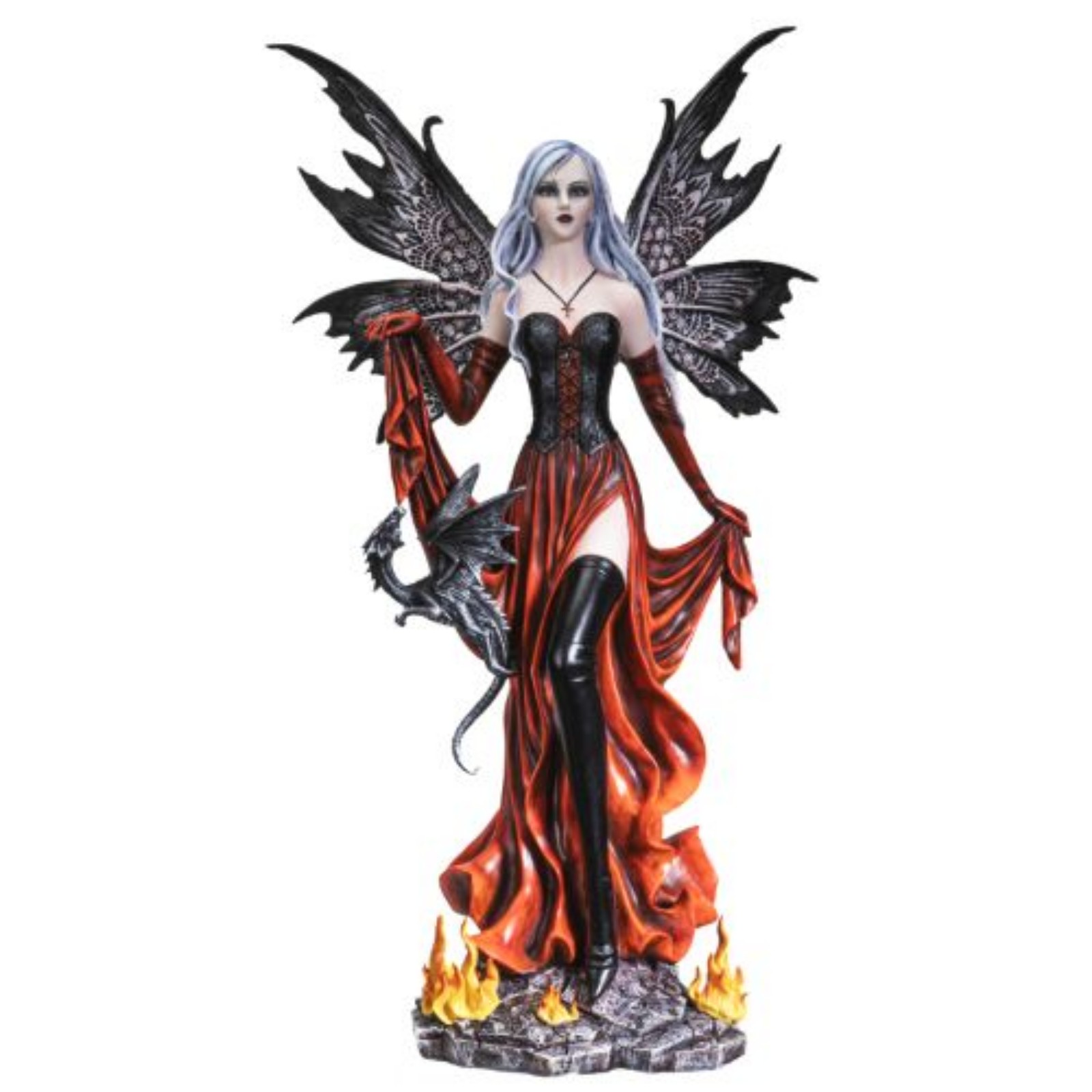Fire Fairy With Black Dragon Statue 14011