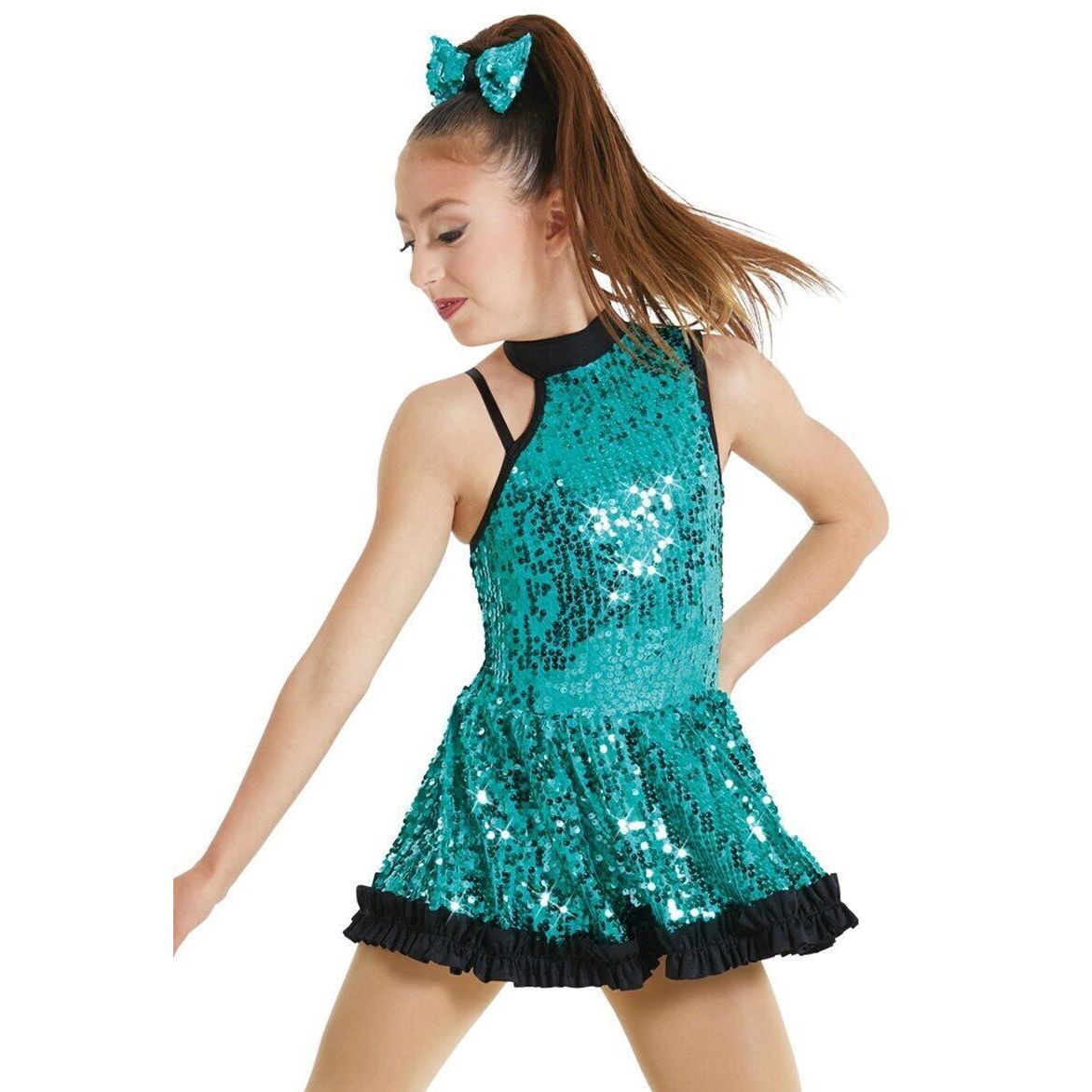Dance Costume Weissman 12195 Large Child Teal Jazz Sequin Tap Sequin Musical