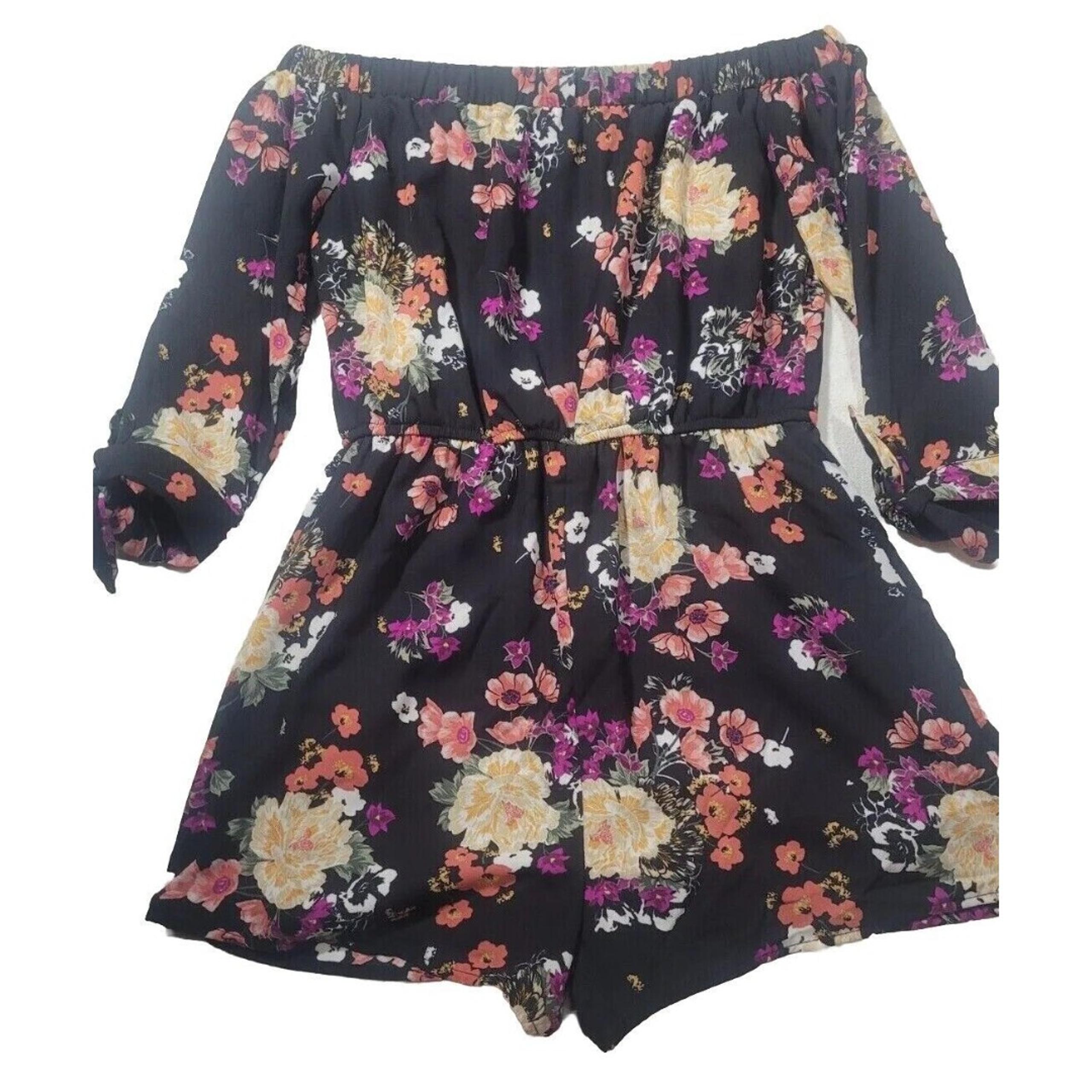As U Wish Women's Romper Out of Shoulder Shirtwaist Jumpsuit Black Floral Print