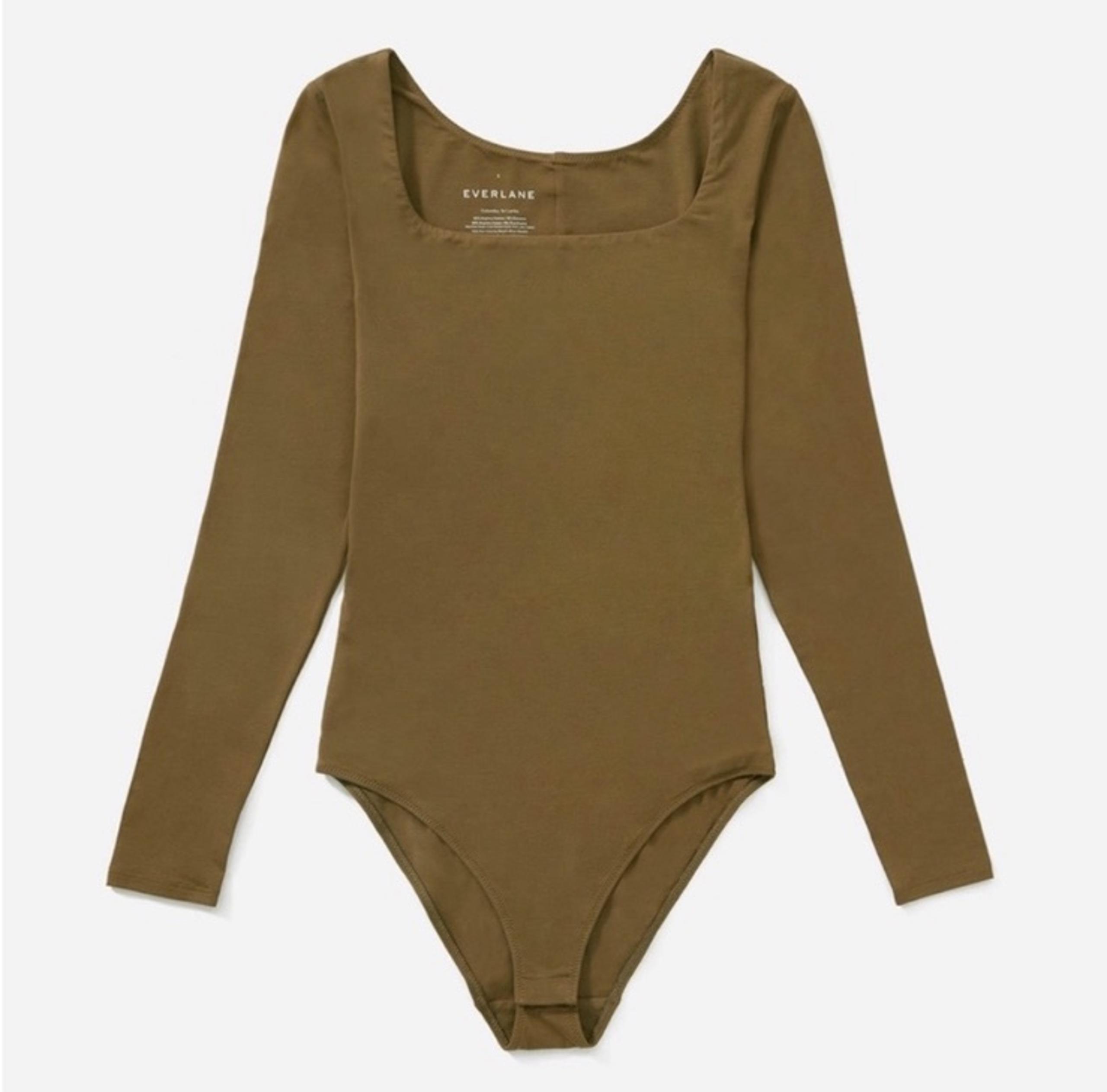 Everlane Green Long Sleeve Supima Square-Neck Bodysuit Bikini Cut Women’s Large
