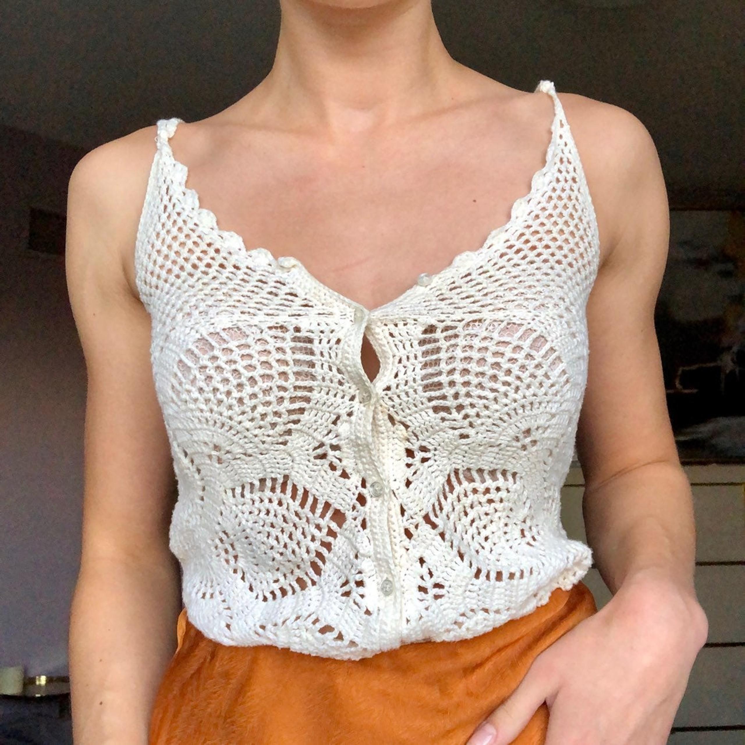 Crocheted Tank Top Button Down Front