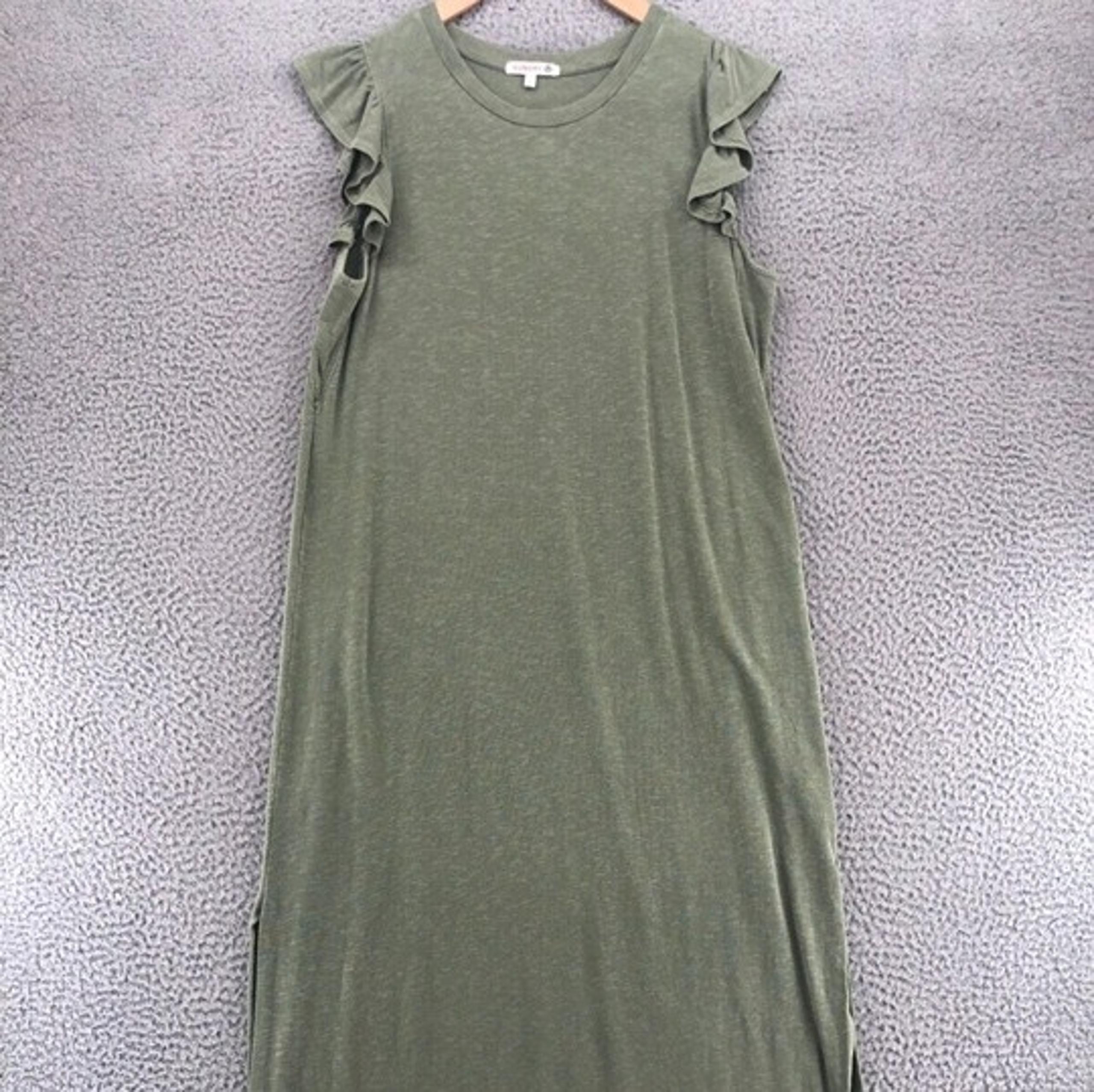 Sundry Dress Womens 3 Ayana Green Pigment Dyed Ruffled Midi Slit Flutter Sleeve