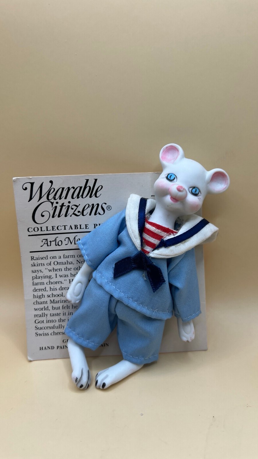 Rare The American Artist Series Collectible Hand Painted Porcelain Doll Pin Arlo