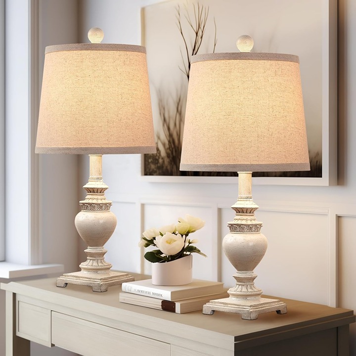 21'' Small Rustic Farmhouse Table Lamps for Bedrooms Set of 2 Nightstand Lamps