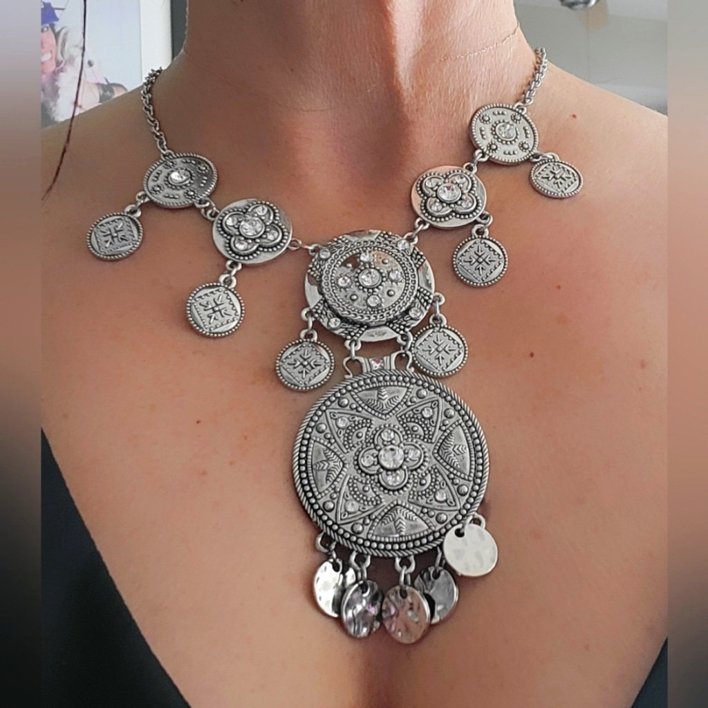Bohemian Statement Necklace – Vintage Silver Finish