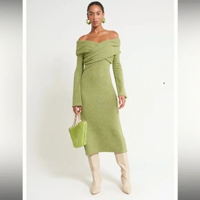 NWT Cult Gaia Zennie green knit midi dress size XL