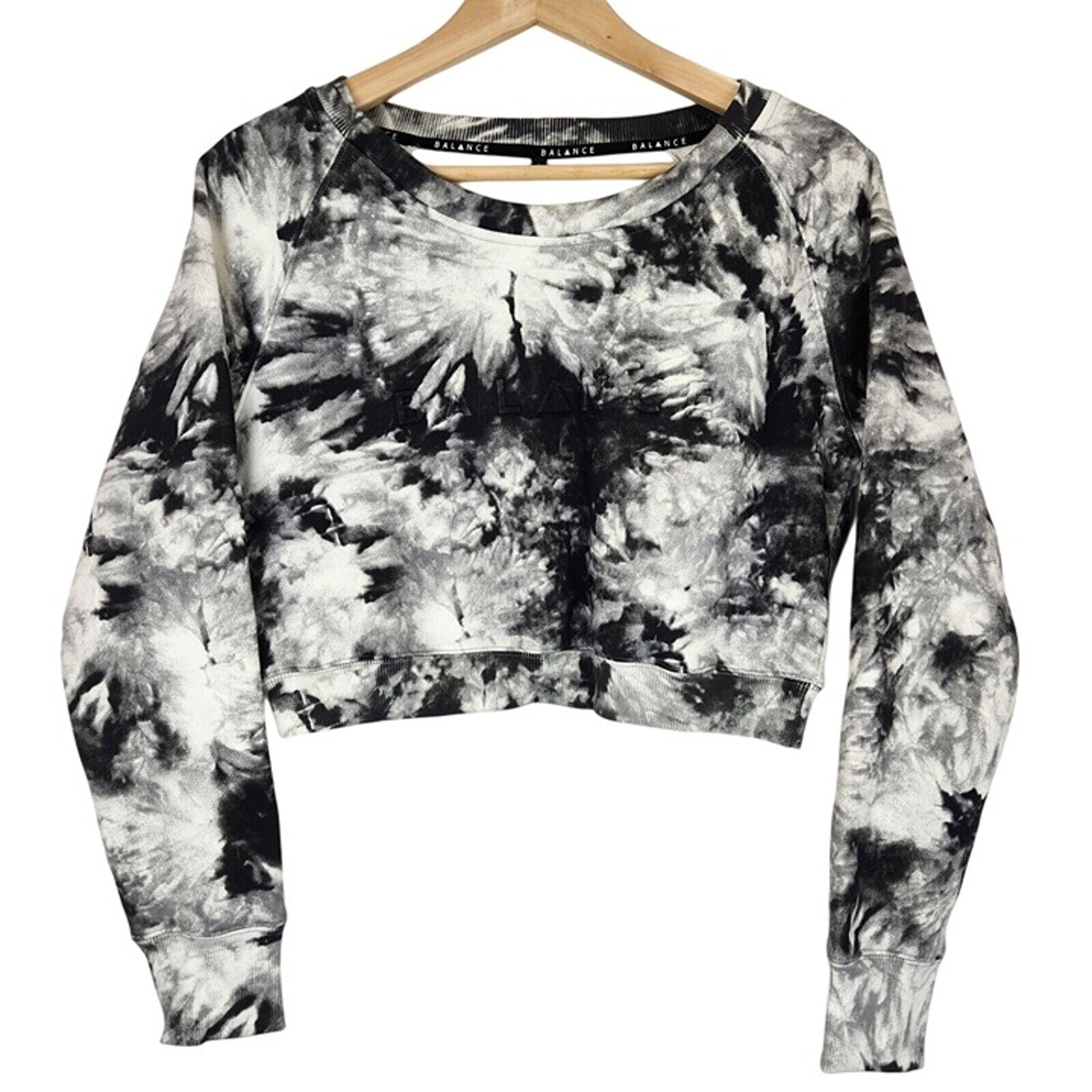 Balance Athletica Essence Cropped Sweatshirt Womens S Black White Tie Dye