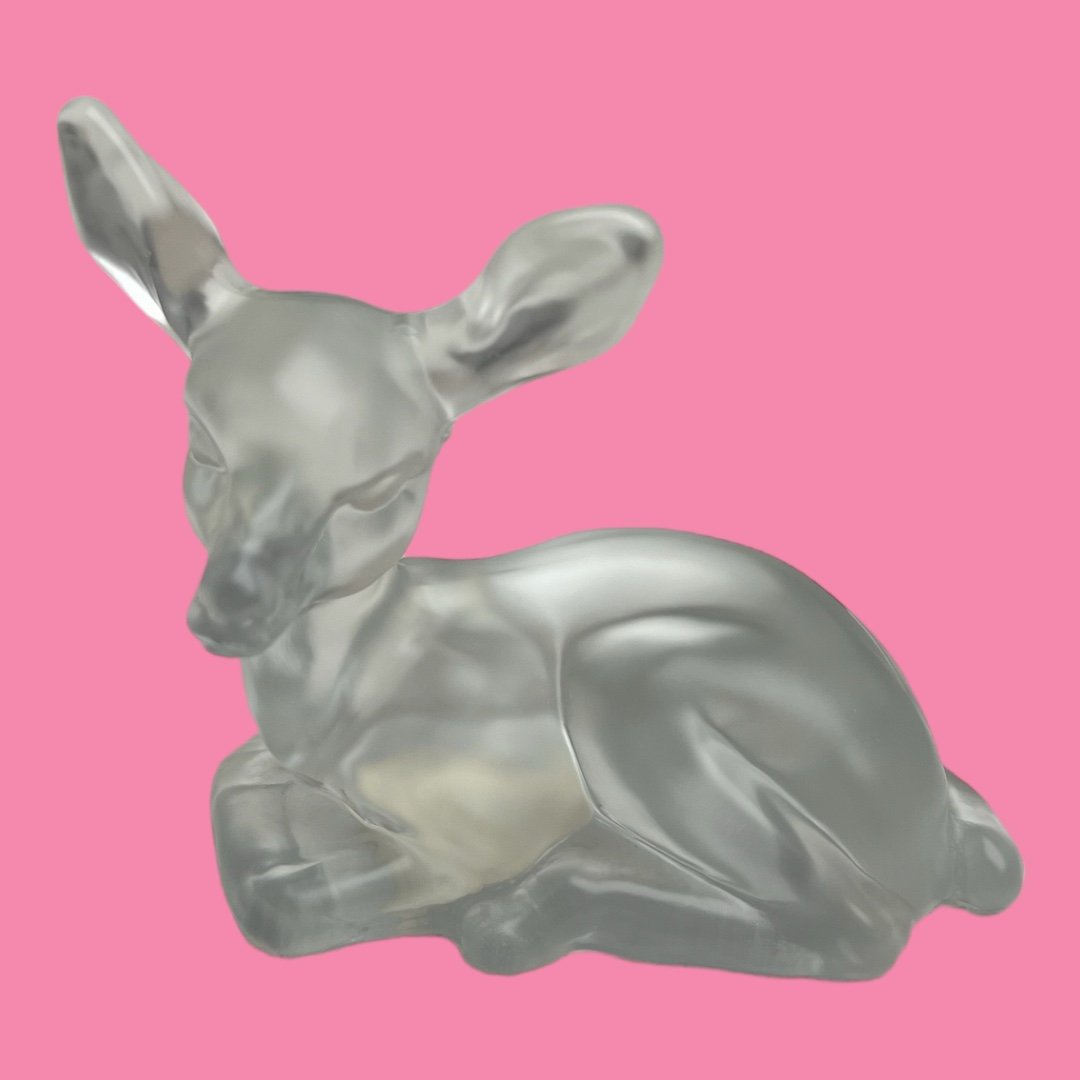 Vintage Fenton Clear Satin Fawn Deer