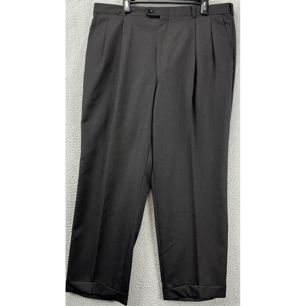 Hickey Freeman Pants Mens 38R Charcoal Grey Wool Dress Double Pleated Straight