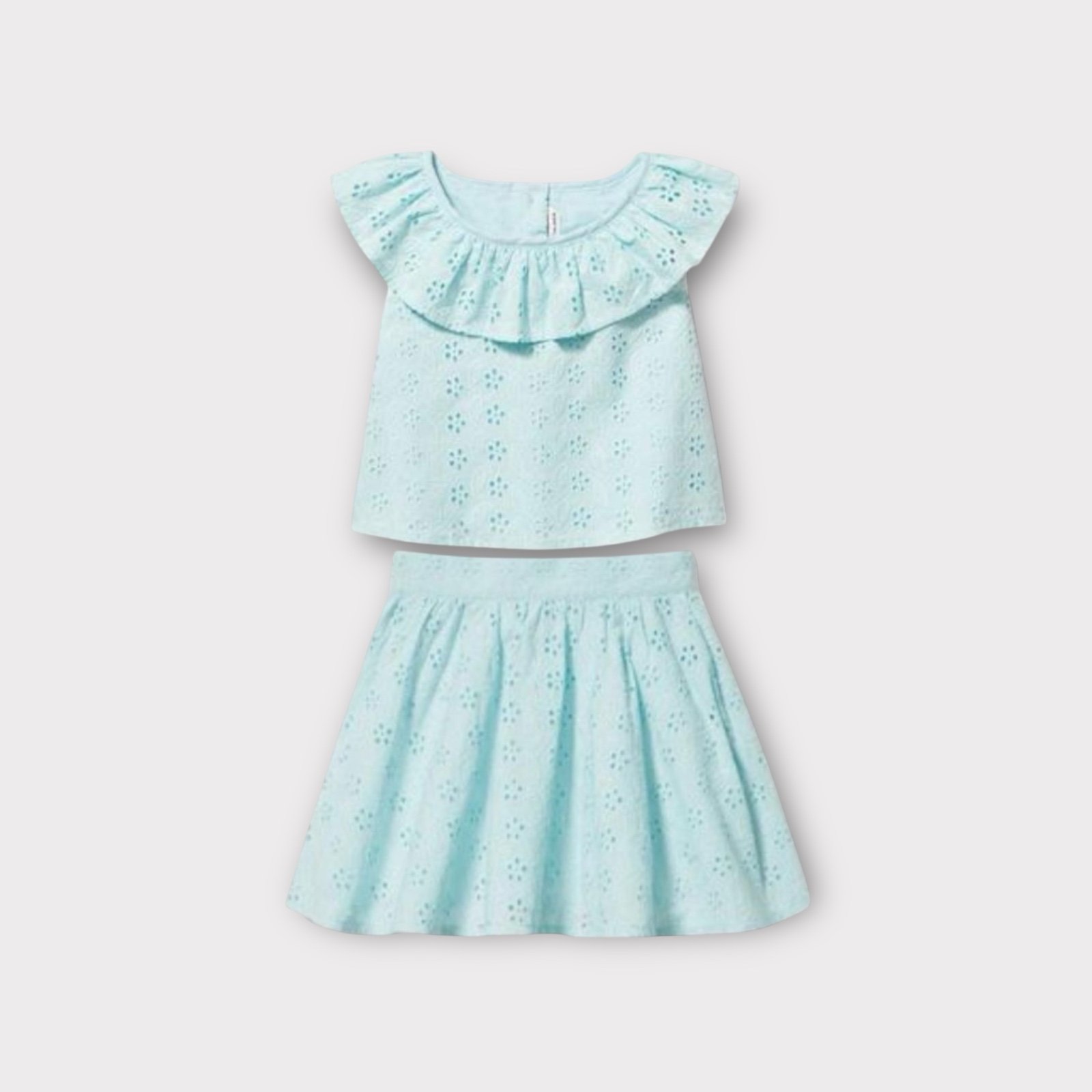 Janie and Jack Light Blue Eyelet Ruffle Top & Skirt Matching Set