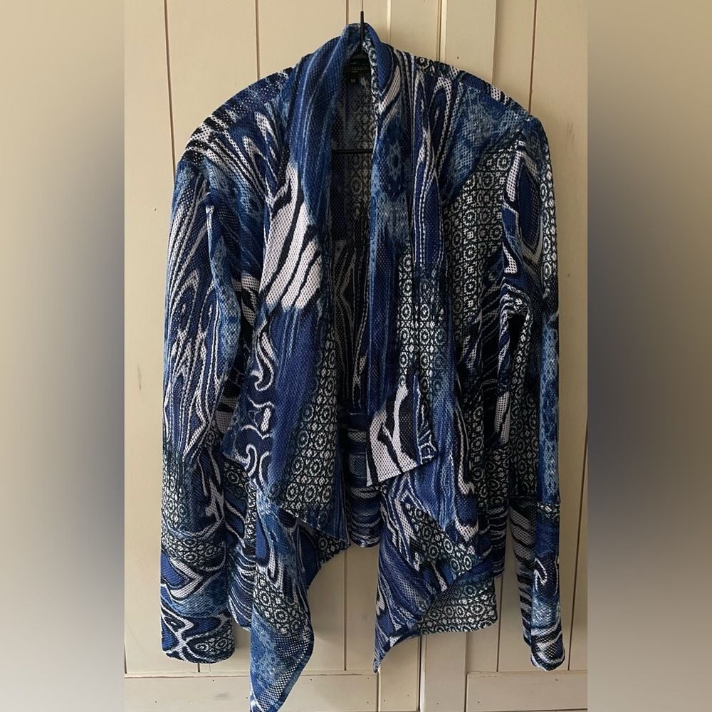 Alberto Makali Women's Open Weave Art to Wear Cardigan - Blue/Black. Size M
