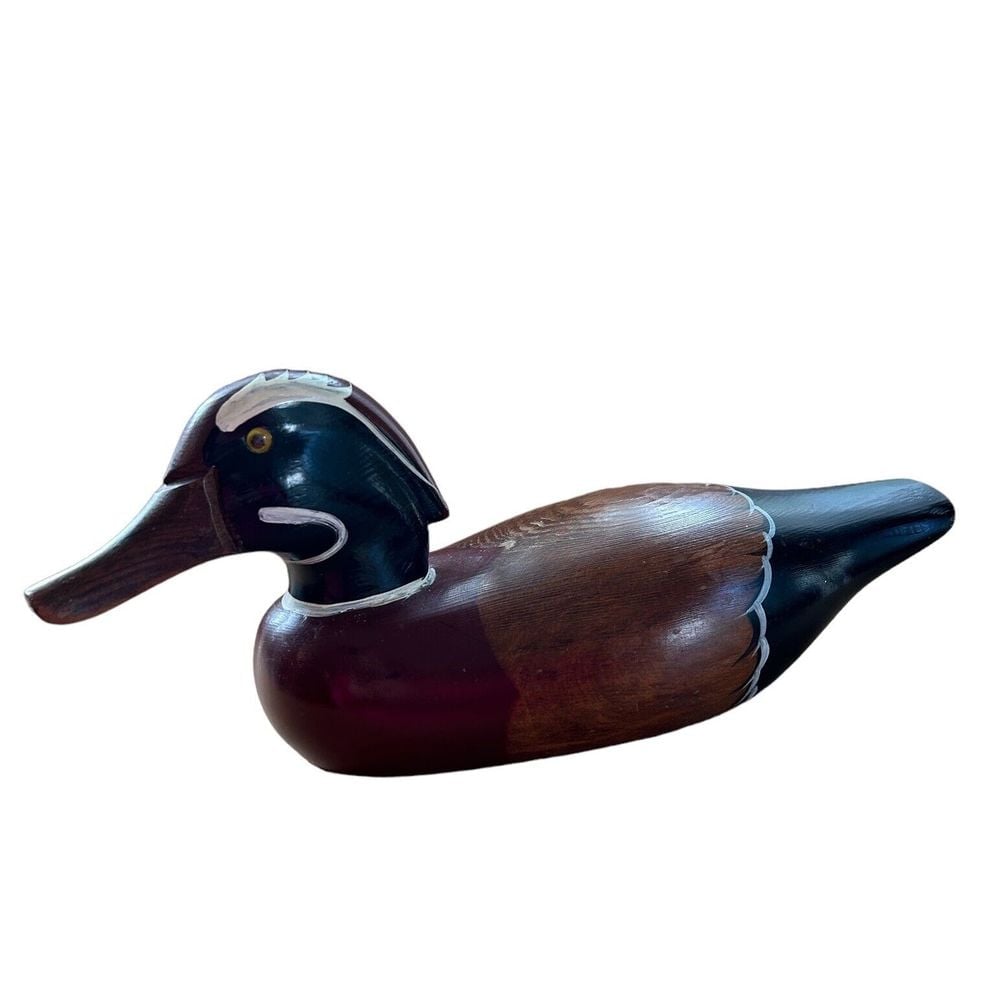 Vintage Hand Carved Hand Painted Wooden 14 Duck Decoy Unsigned