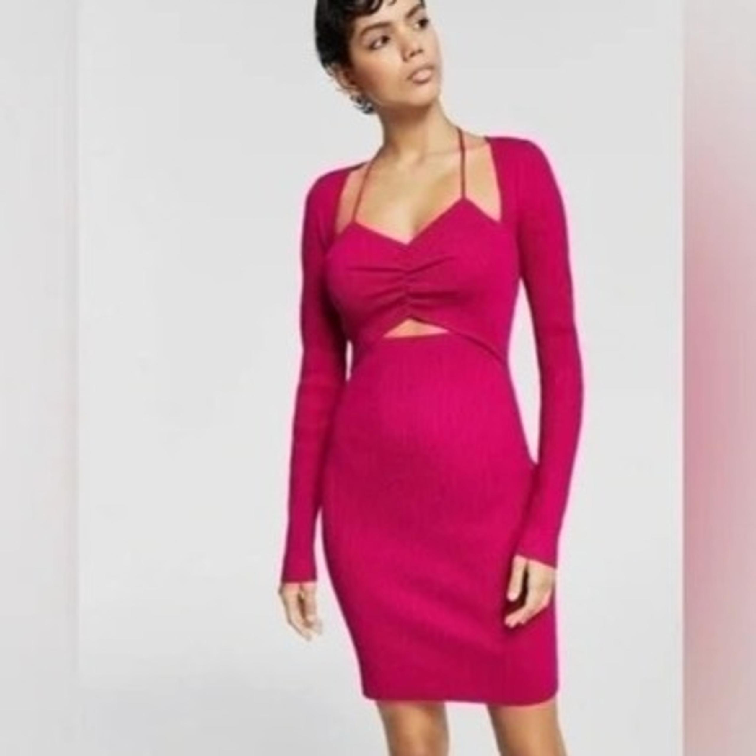 Bar III Pink Ribbed Cutout Bodycon Sweater Dress XL