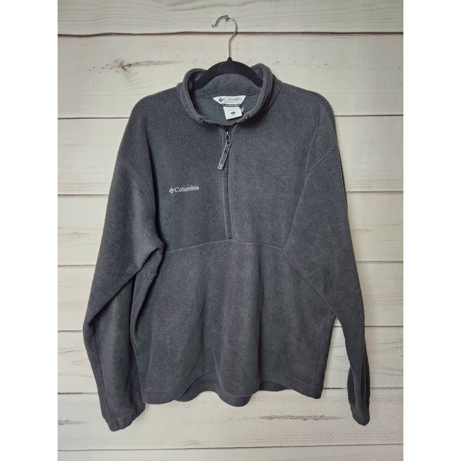 Columbia Mens Half Zip Pullover Jacket Black Waist Length Fleece Logo Mock Neck