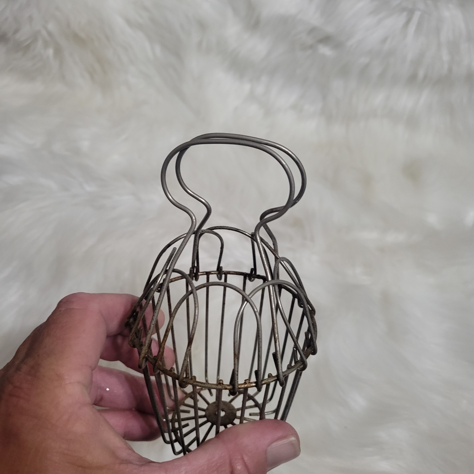 Small French Antique Child's Toy Metal Wireware Egg Basket