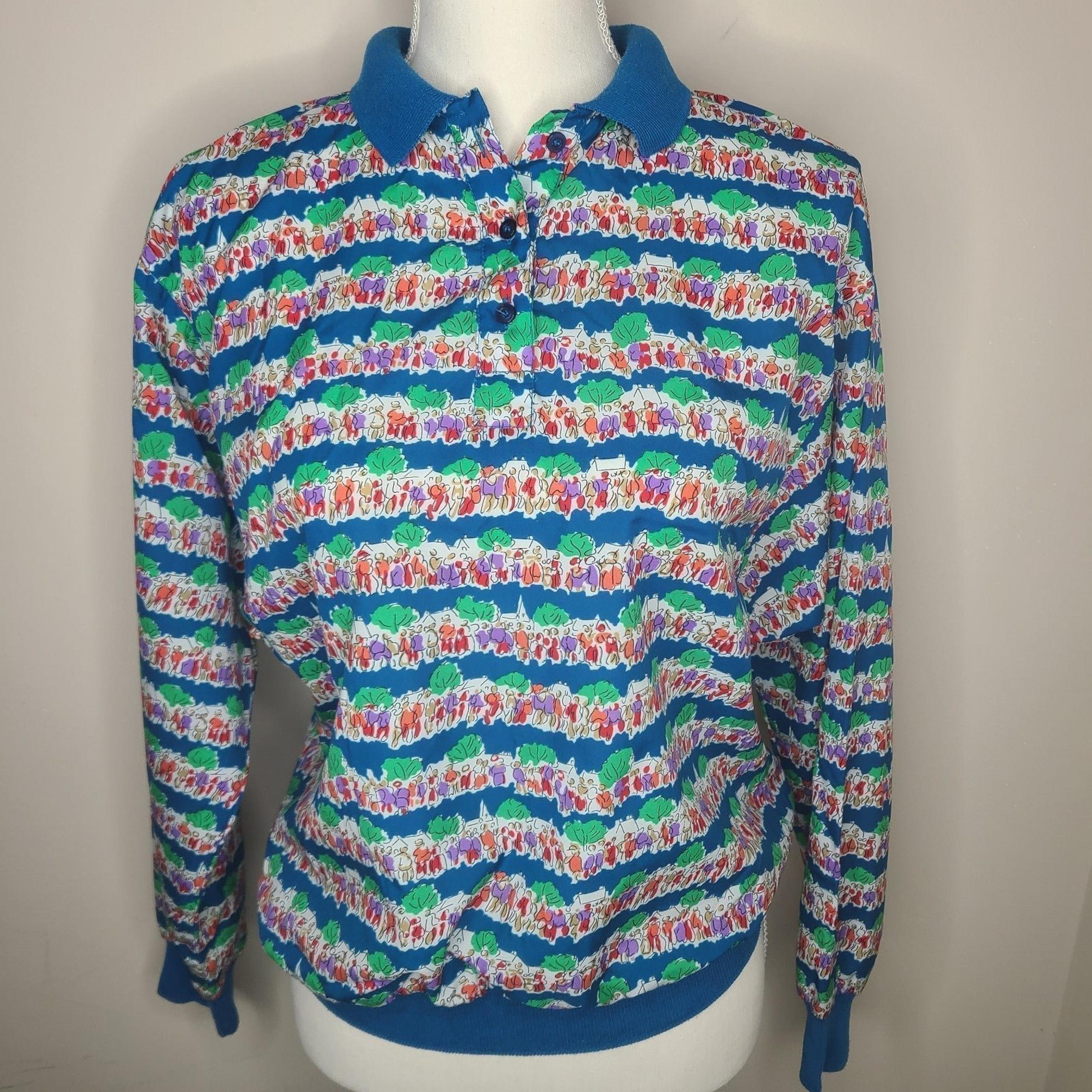 Diane Von Furstenberg Vintage Funky Blouse Top Size 12 80s