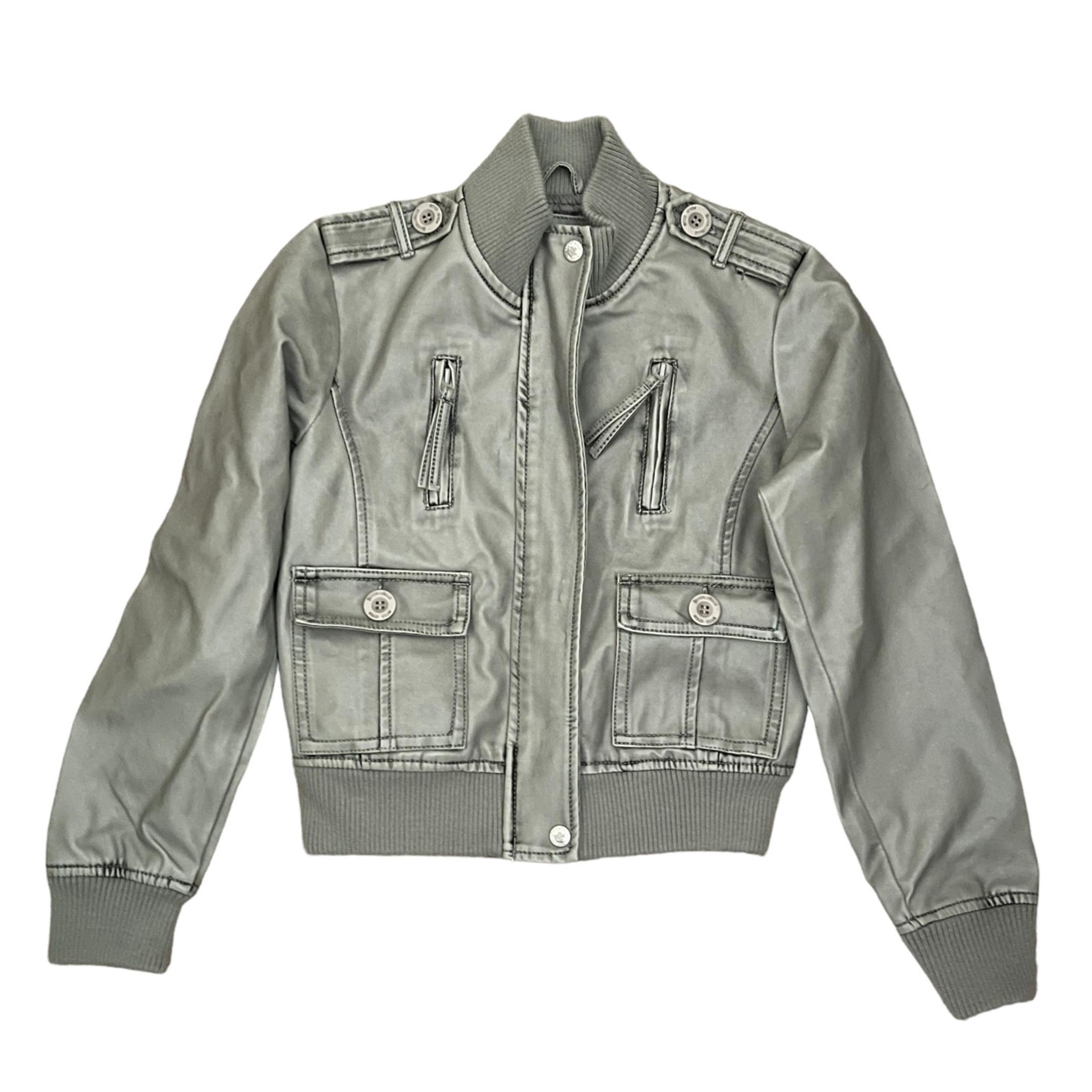 Beverly Hills Polo Club Gray Faux Leather Bomber Jacket Size 10/12