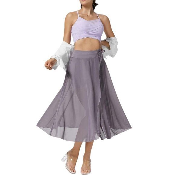 HALARA Women's High Waist Mesh 2 In 1 Breezy Midi Skirt Stardust Mauve S NWT