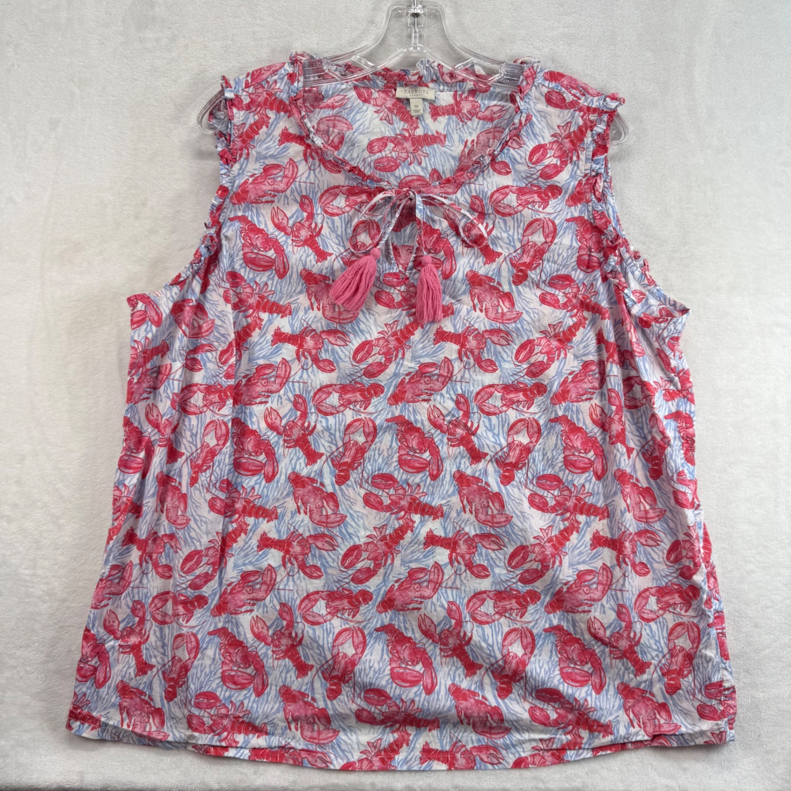 Talbots Resort Lobster Print Sleeveless Top with Tassels Nautical 1X
