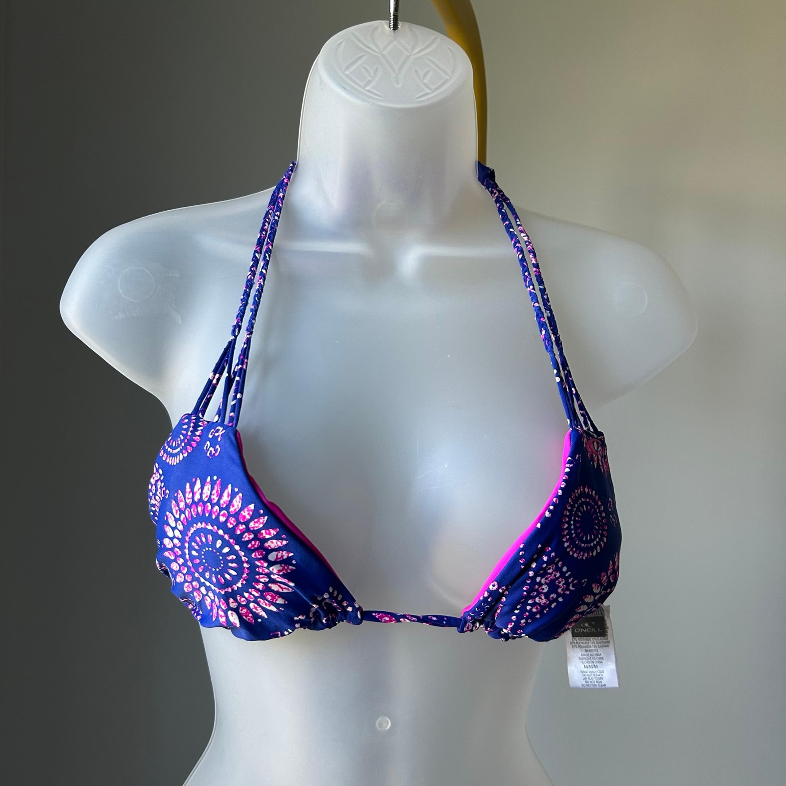 O'Neill women’s Floral triangle Bikini Top in Blue and Pink braided straps in M