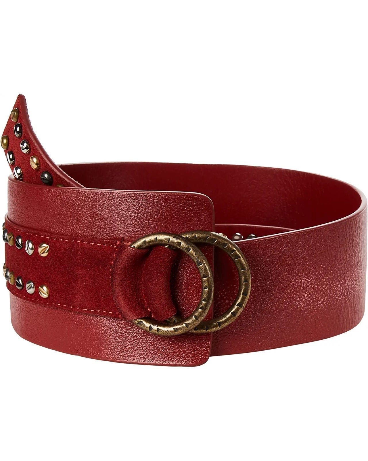 (M/L) WTF Mason Studded Leather Belt-Crimson