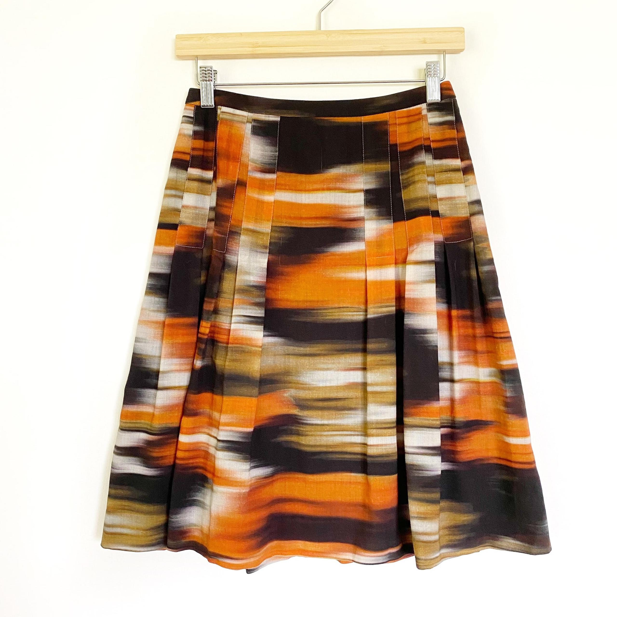 Akris Punto 100% Wool Pleated Watercolor Knee Length Skirt Size 4