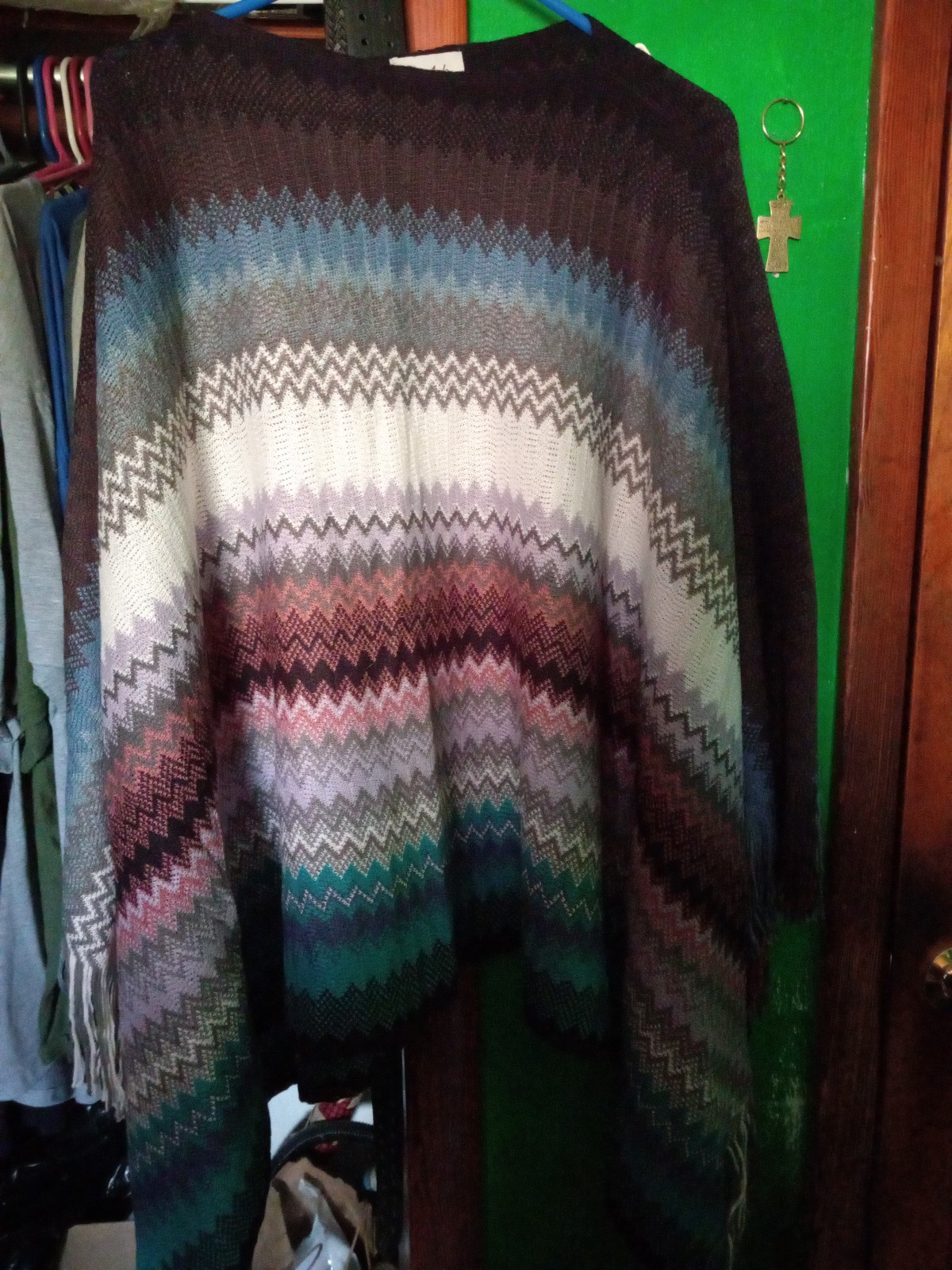 One Size Poncho cotton fringe colorful Multicolor