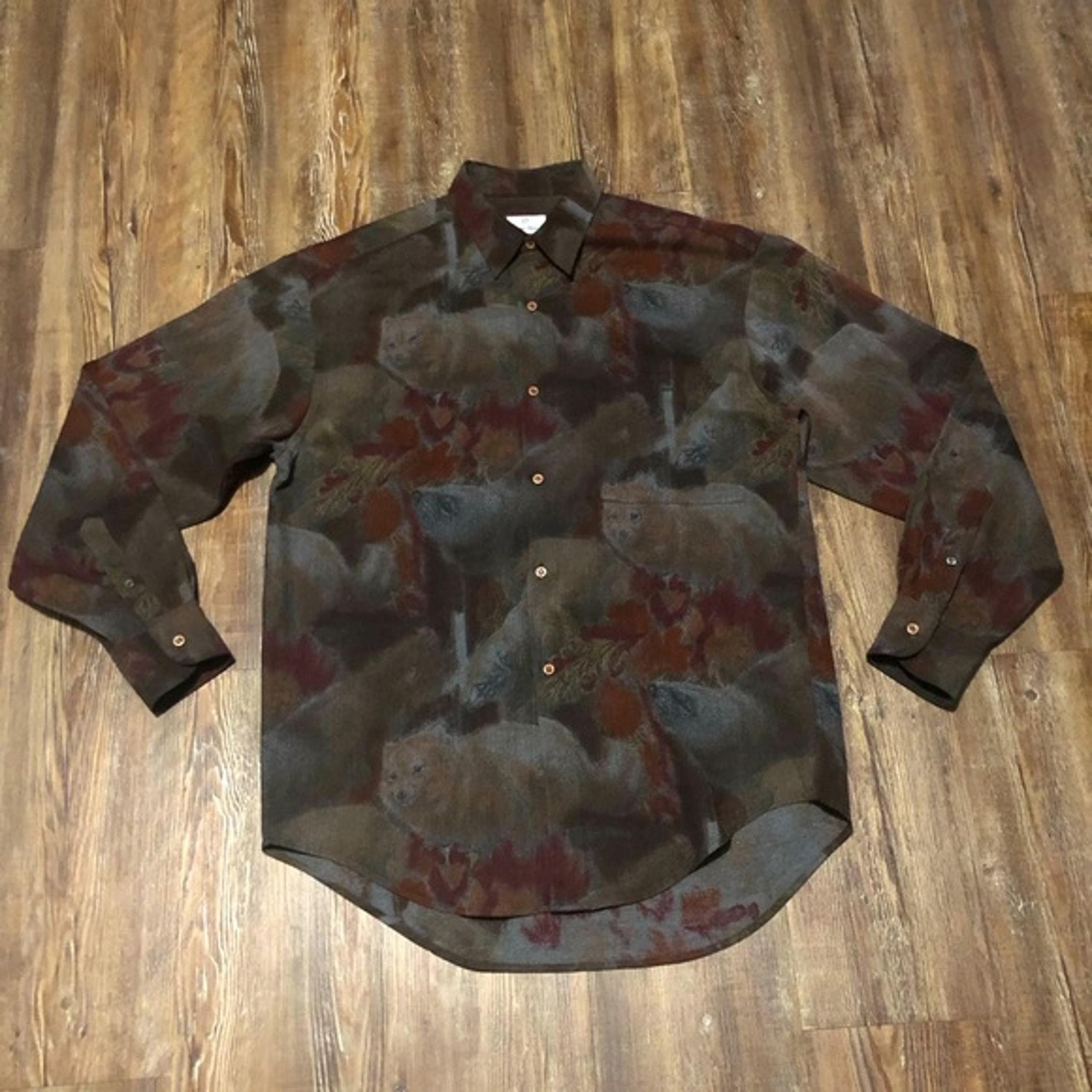 Neiman Marcus Shirt Men's Large Animal Scene Print Button Up Festive Fashion