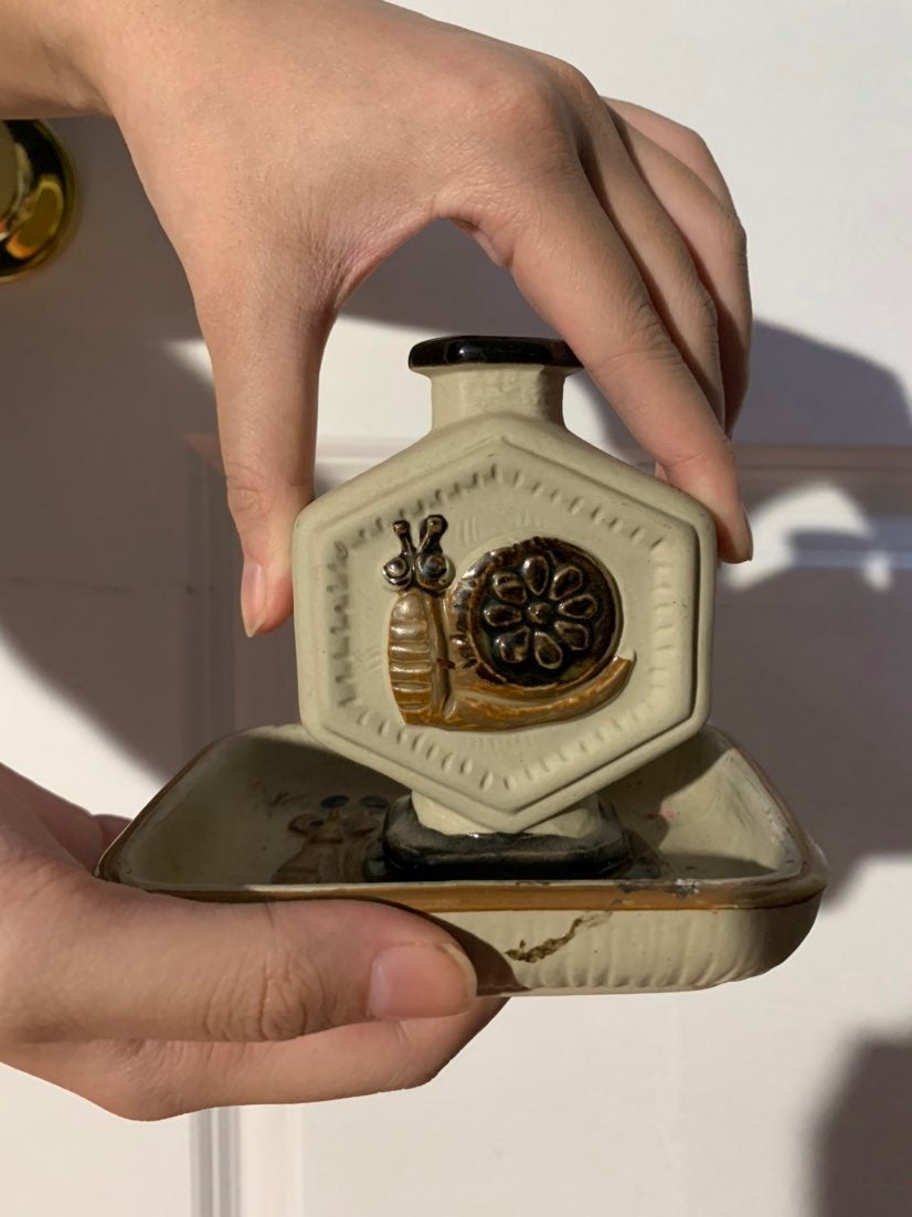 Japanese Ceramic Small Snail Vase With C