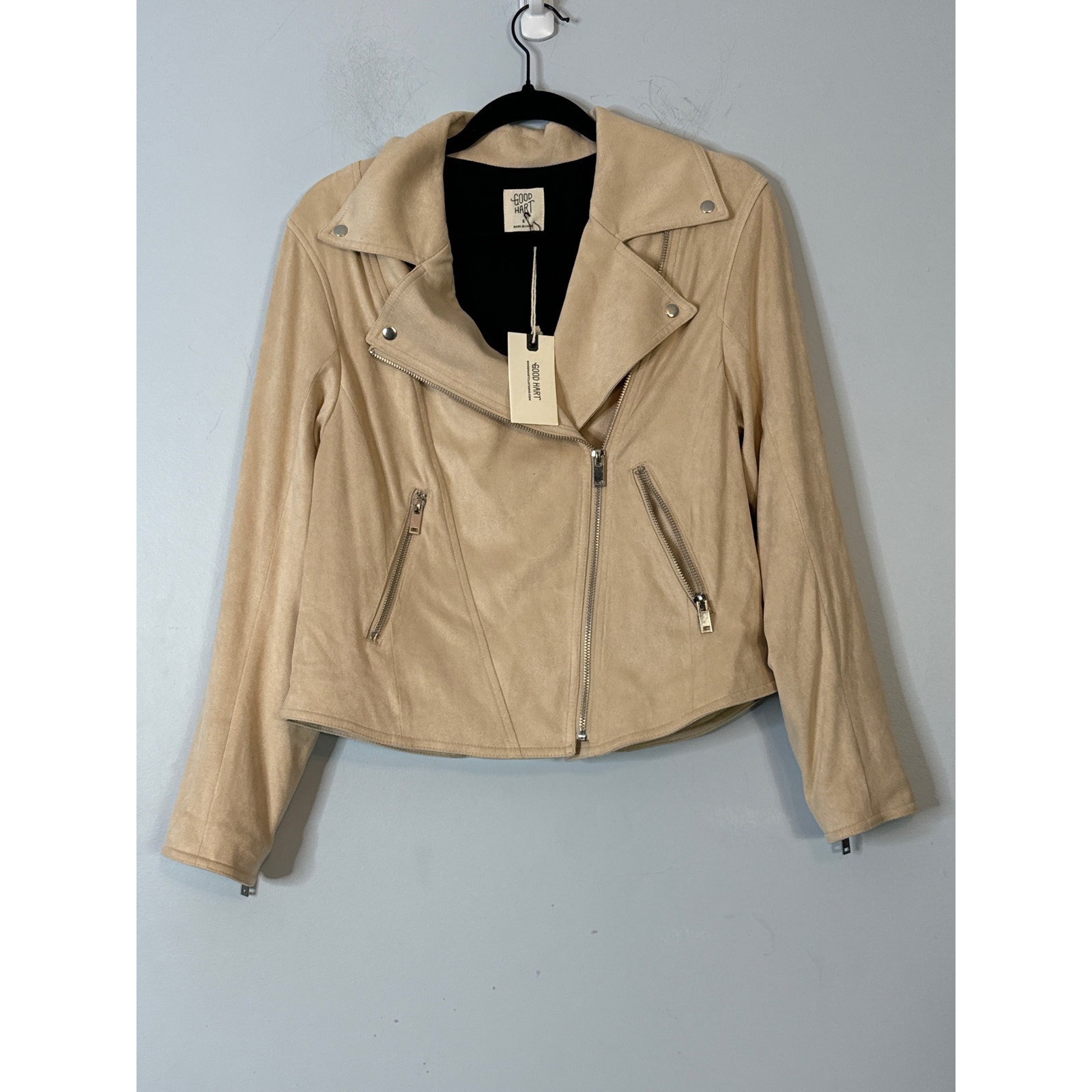 Matilda Jane Good Hart Women's Vegan Suede Moto Jacket NWT Beige Size Small