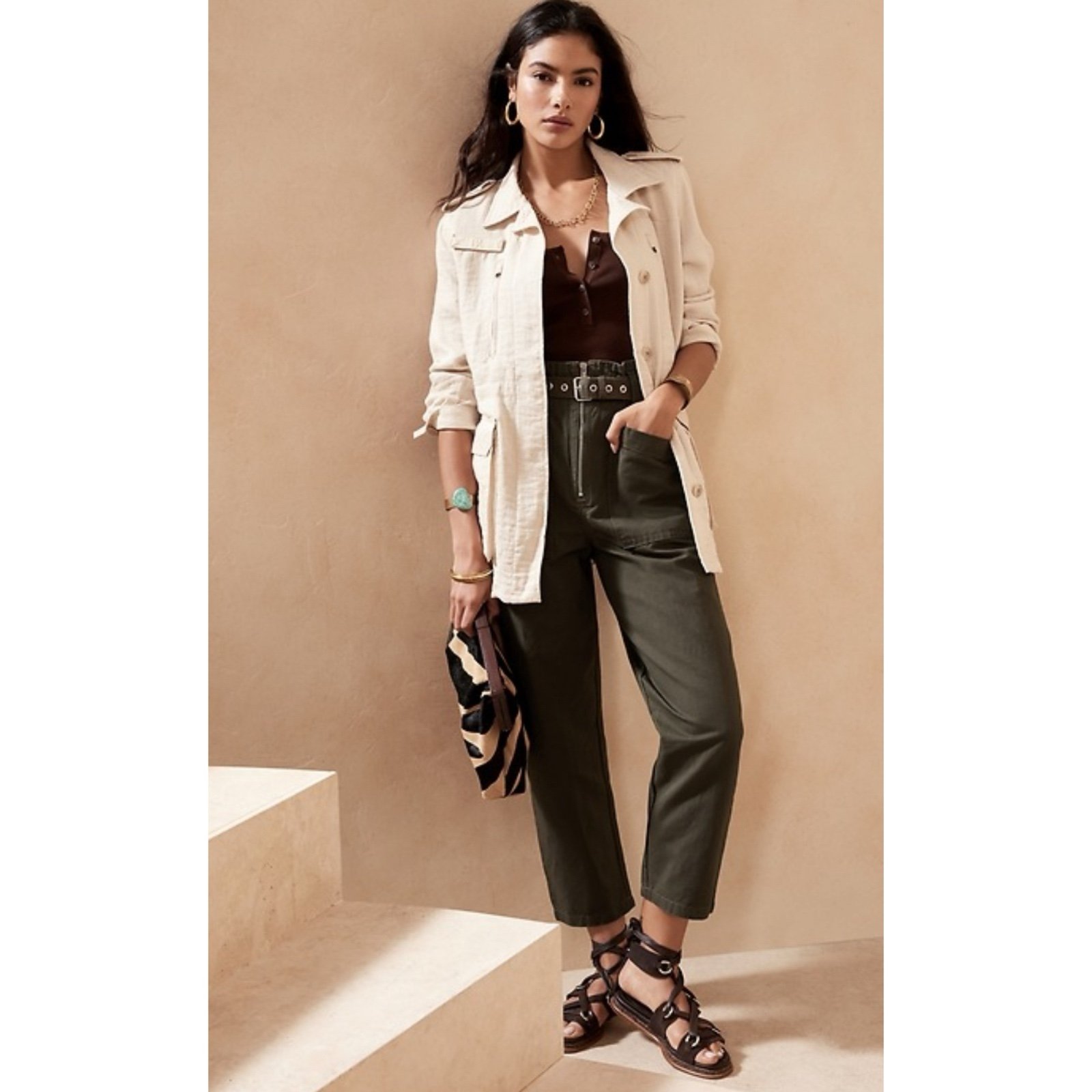 Banana Republic NWT Brown Linen Blend High Rise Paperbag Pants Size 12