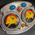 Vintage double coin bucking bronco polished gemstones western belt buckle