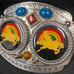 Vintage double coin bucking bronco polished gemstones western belt buckle