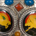 Vintage double coin bucking bronco polished gemstones western belt buckle