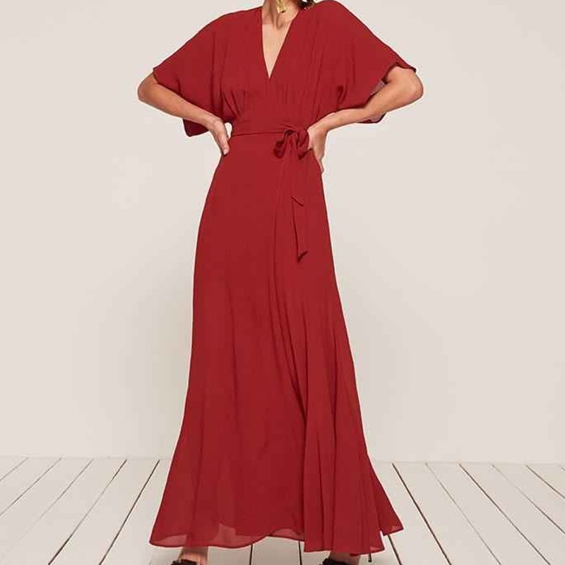 Reformation Winslow Wrap Kimono Sleeve Maxi Dress Lipstick Red Size Small