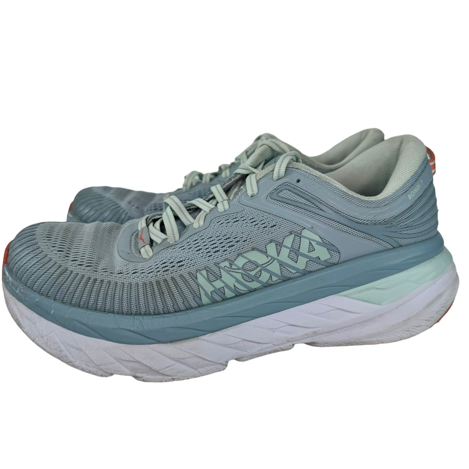 Hoka One One Women's Bondi 7 Blue Orange White Athleisure Workout Size 8.5