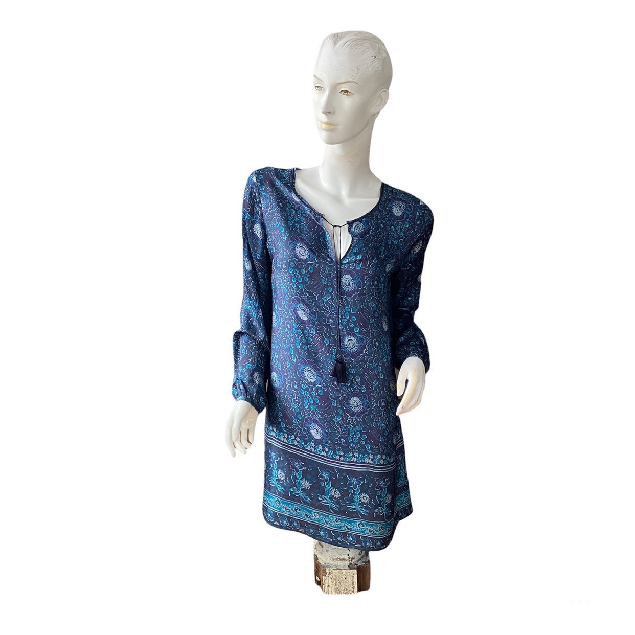 Calypso floral satin tassel top tunic beach cover up S